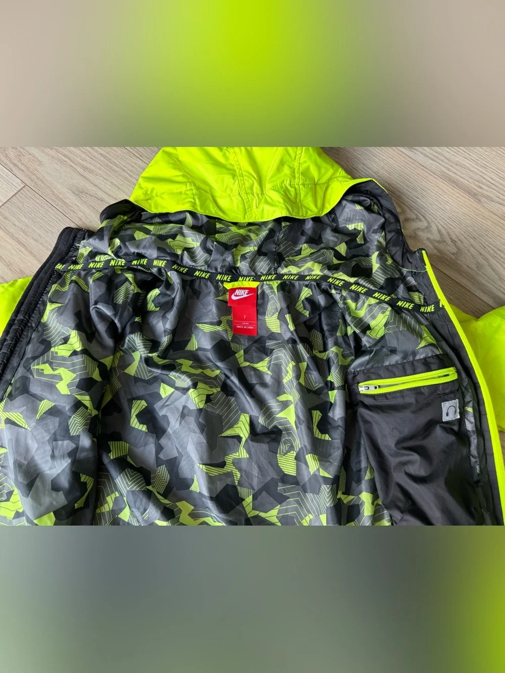 Nike Neon Yellow Kids Hooded Puffer Jacket